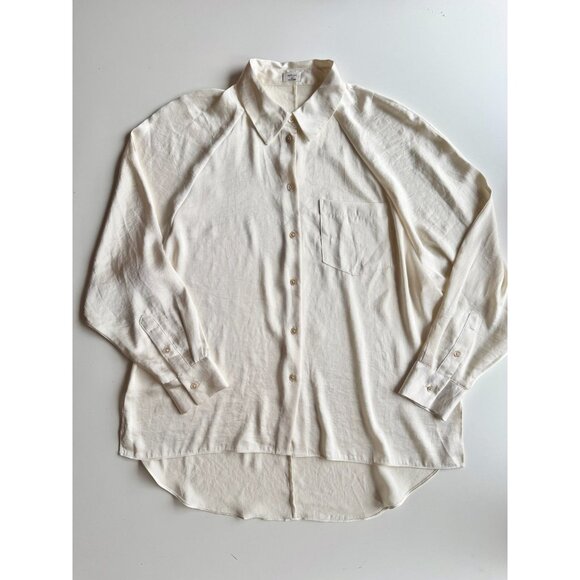 NWT Aritzia WILFRED Ivory Satin Boyfriend Button-Up Shirt Blouse, Size XS - Picture 5 of 13